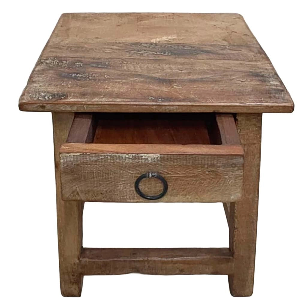 Sgabello con cassetto in legno con finitura artigianale marrone 25x25x29 h cm