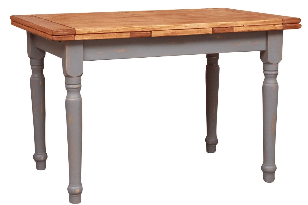 Biscottini Tavolo Country allungabile in legno massello di tiglio struttura grigio anticato piano naturale L120xPR80xH80 cm. Made in Italy