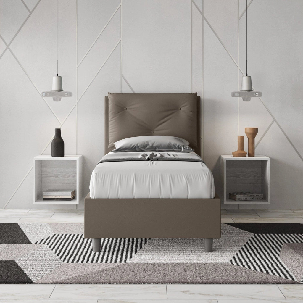 Letto Singolo 80x210 cm con Rete e Contenitore Appia Cappuccino