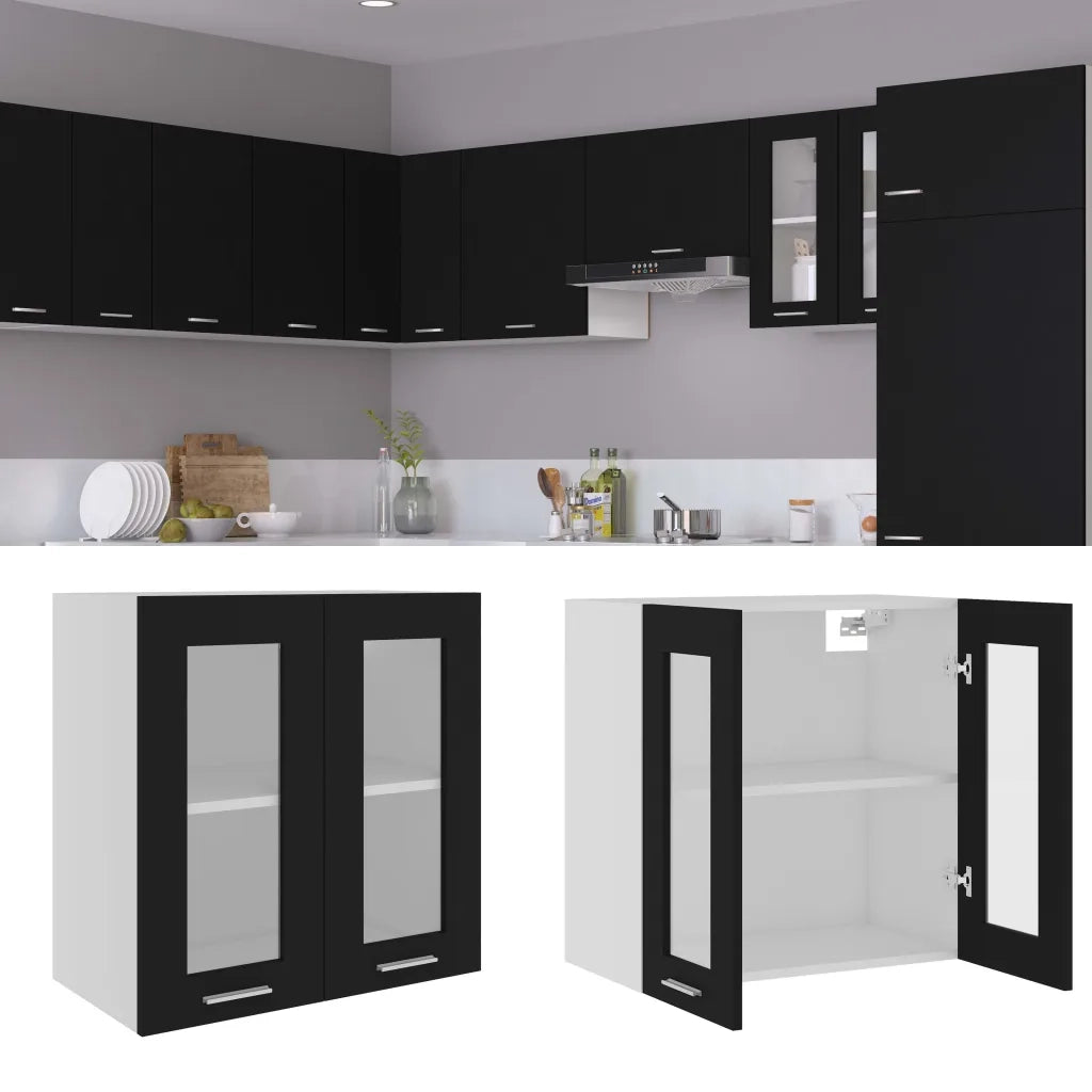 Mobile Pensile con Vetro “Lyon” Nero 60x31x60 cm 802522