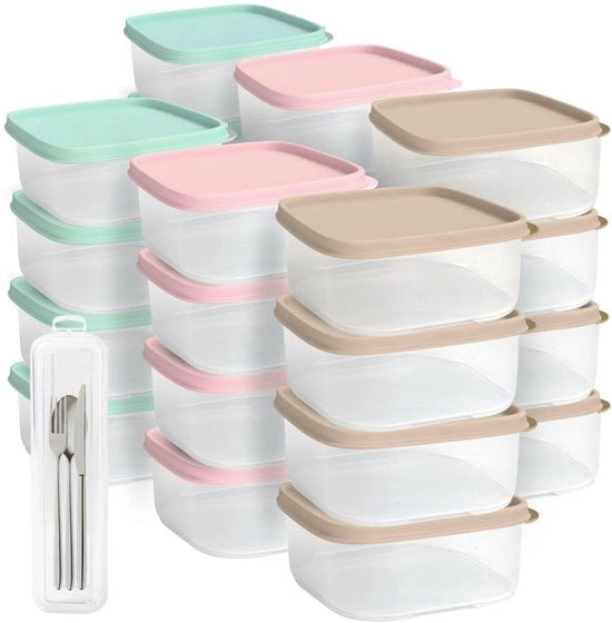 24 contenitori per alimenti con coperchio + 1 contenitore per utensili gratuito | Contenitori dieci in dieci | Scatole con coperchio | Senza BPA | 350 ml | Prodotto in Europa (24 e 350 ml)