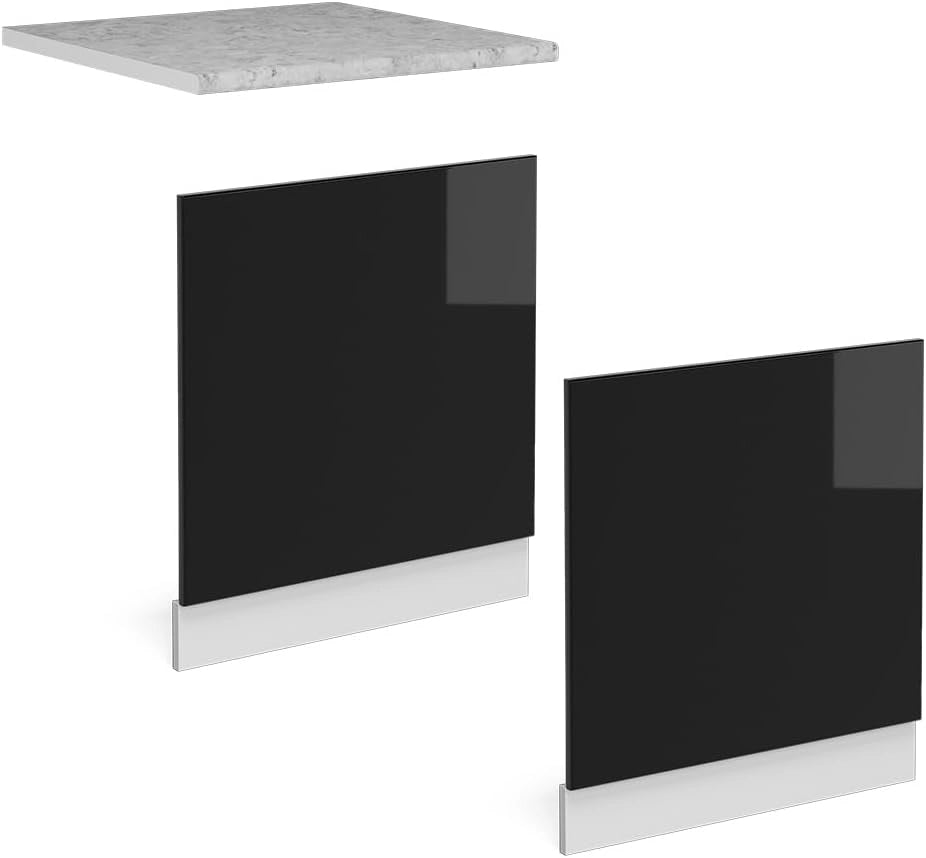 Pannello frontale R-Line, Nero lucido, 60 cm, PL Marmo, per la libera combinazione all'interno di sistemi cucina modulari