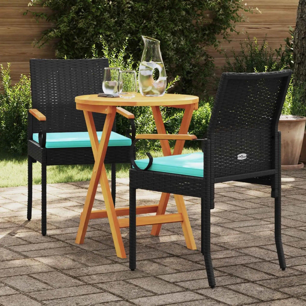 Sedie da giardino 2 pcs Nero e Turchese Polyrattan e acacia