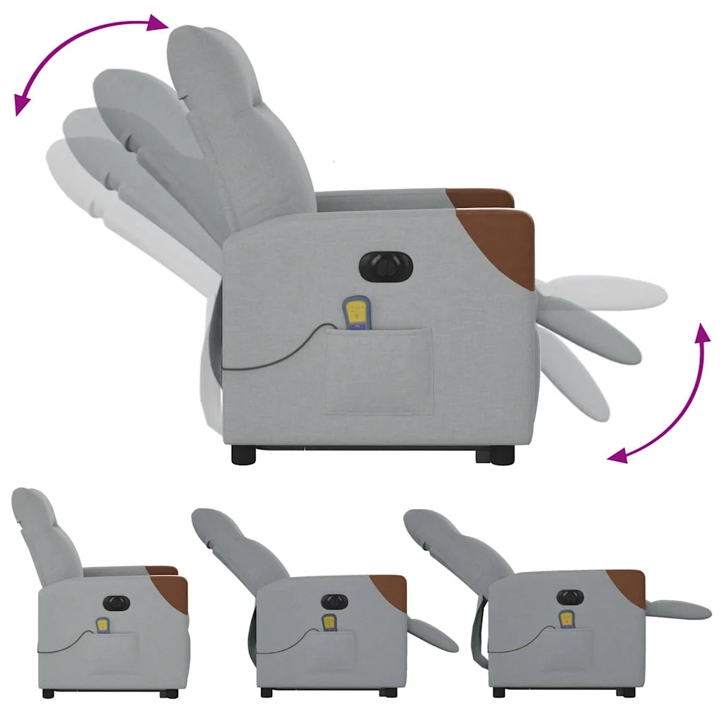 Poltrona Alzapersona Massaggi Elettrica Grigio Chiaro Tessuto
