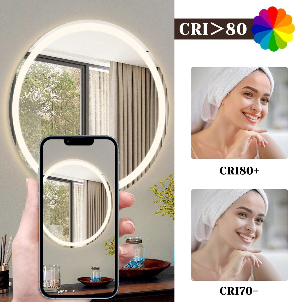 ZMH Specchio da Bagno con Luce LED Rotondo 80 cm con Interruttore Touch e Sensore IP44 Dimmabile 3000-6500K