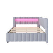 Letto una piazza e mezza 140×200 cm con LED; USB e testiera; senza materasso; velluto; grigio