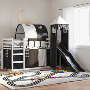 vidaXL Letto a Castello con Scivolo e Tende Bianco e Nero 90x200 cm