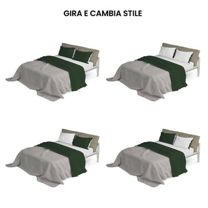 Set Lenzuola Matrimoniale Sopra Sotto e Federe Double Face Verde Oliva/Grigio Chiaro
