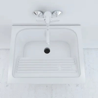 Mobile Lavatoio Bianco Lucido in ceramica 60x50 cm con strofinatoio integrato