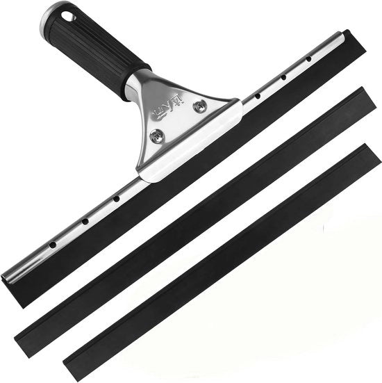 Raamwisser Professionale, 30 cm RVS, Pulitore di Finestre, Douchewisser Nero per Bagno, Specchi, Pulizia del Vetro, Pavimenti, Pulizia delle Finestre, Pulitore di Finestre, Con Strisce di Sostituzione e Ganci