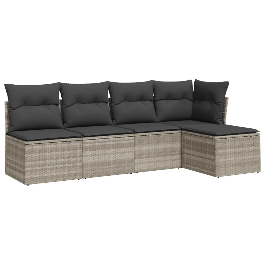 Set Divano da Giardino 5pz | Set Salotto da Giardino con Cuscini Grigio Chiaro Polyrattan