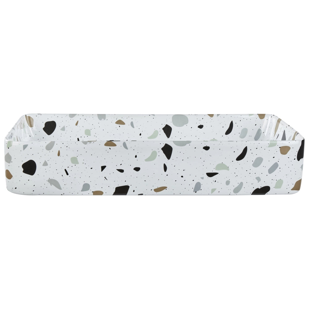 Lavabo da appoggio in ceramica effetto terrazzo bianco 61 x 35 cm Lavello da bagno rotondo