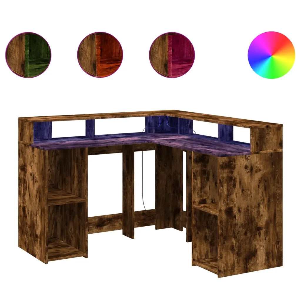 Scrivania con Luci LED Rovere Fumo 130x130x91 cm in Truciolato 3309451