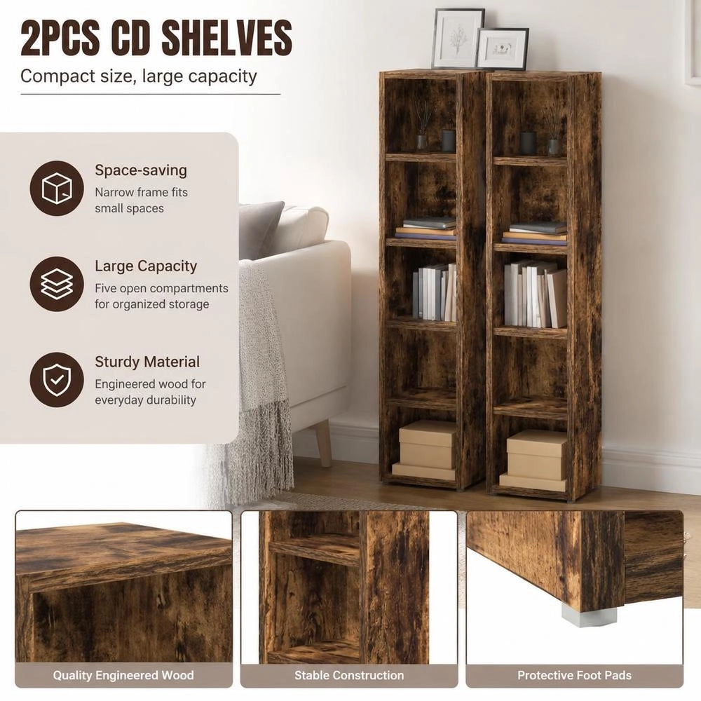 CD Shelves, 2 Pieces, Smoked Oak, 21x16x93.5 Cm, Engineered Wood.