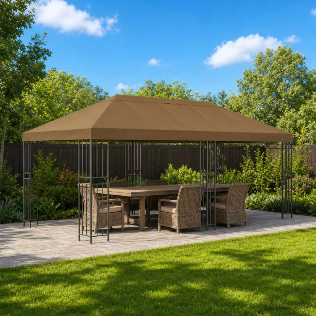 Gazebo | Pergolato con pareti laterali 6 x 3 m Tortora Poliestere e Acciaio