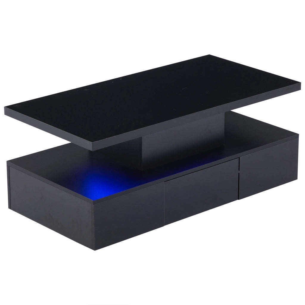 Tavolino da caffè 100x50x39 cm; LED dimmerabile con vano aperto e cassetto; truciolare nero