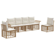 Set di divani da esterno 6 pz | Set Salotto da Giardino Naturale e Bianco Crema