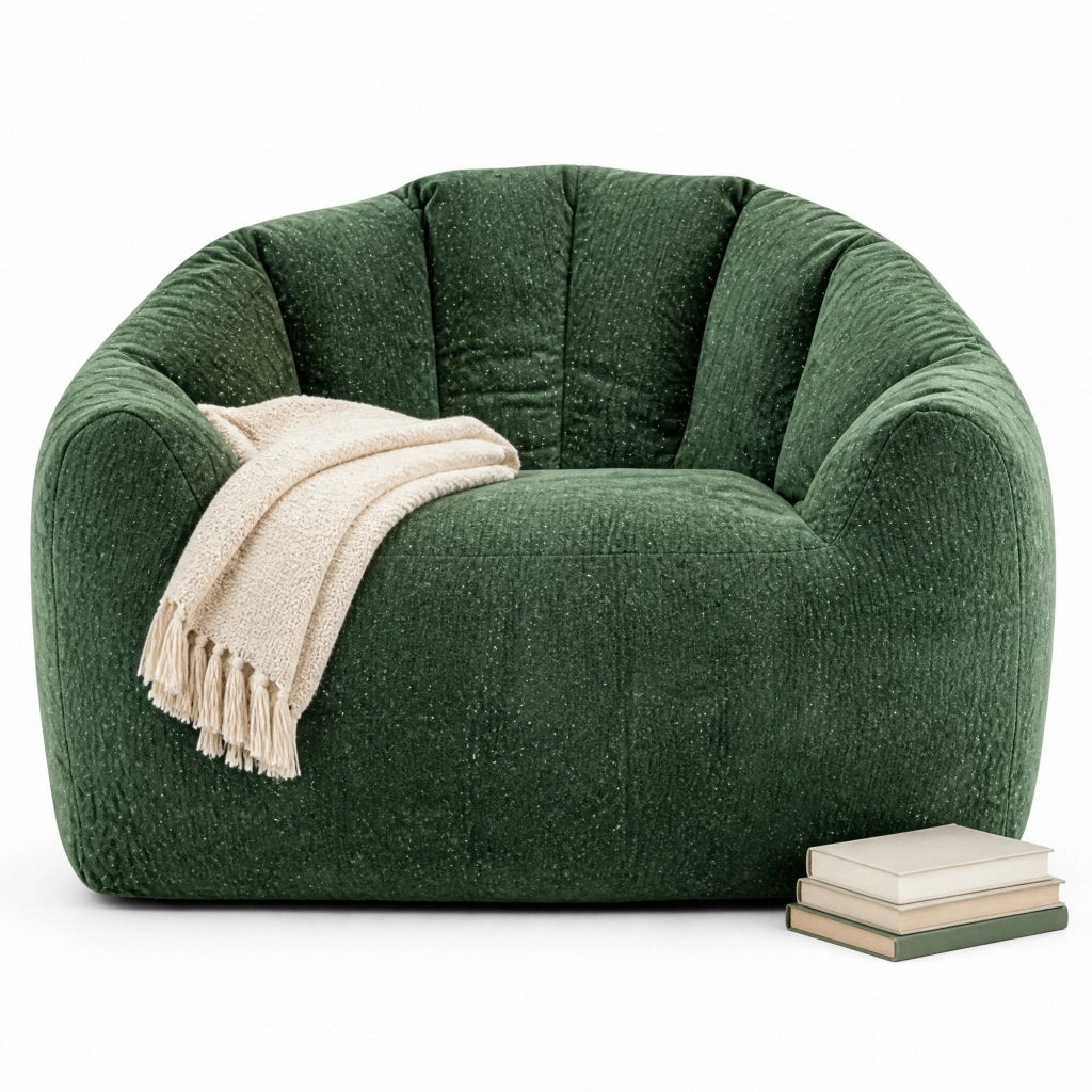Poltrona pouf rotonda con supporto ergonomico e seduta avvolgente per relax da interno in flanella - verde