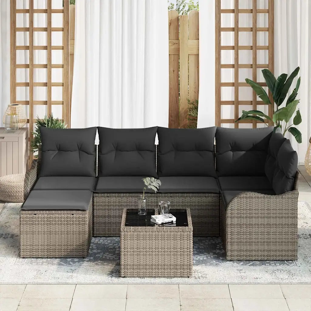 Set Divano da Giardino con cuscino 7 pcs Grigio Poly Rattan 3345779