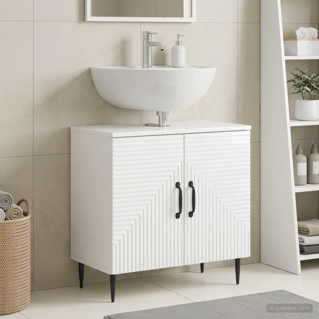 Armadio per Lavabo da Bagno HAARLEM Bianco Lucido 896789