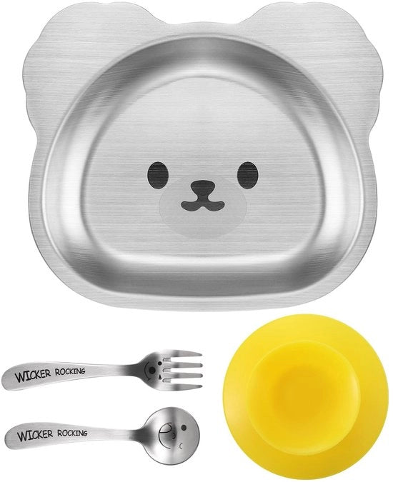 Tavolo da Pranzo per Bambini a Forma di Orso - In Acciaio Inossidabile - Maniglia in Gomma - Antiscivolo - Tavolo da Pranzo per Bambini - Sicuro per I Bambini di Età Prescolare - Tavolo da Pranzo per Bambini
