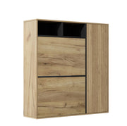 Armadio scarpiere sottile con 2 ribalte e 1 anta, ripiani regolabili, design legno e nero, 90x24x94 cm