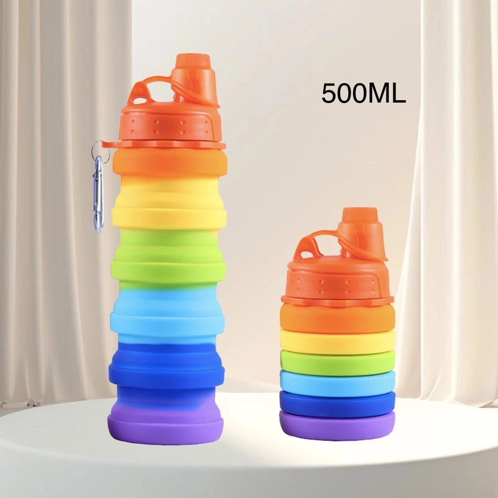 Trade Shop - Borraccia Pieghevole Arcobaleno In Silicone Portatile Per Scuola Viaggi Campeggio 500ml -