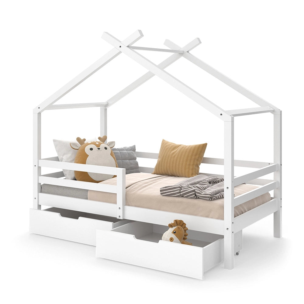 Vitalispa Letto montessori bambini Bianco 160 x 80 cm con scatole portaoggetti