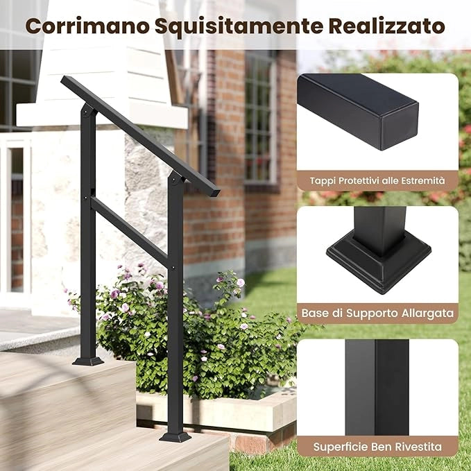 Corrimano per Scala, Corrimano in Metallo per 0-2/3/4 Gradini con Regolazione dell’Angolo, Portata 150 kg, Rieghiera per Terrazzo, Ingresso e Balcone(70 x 92 cm)