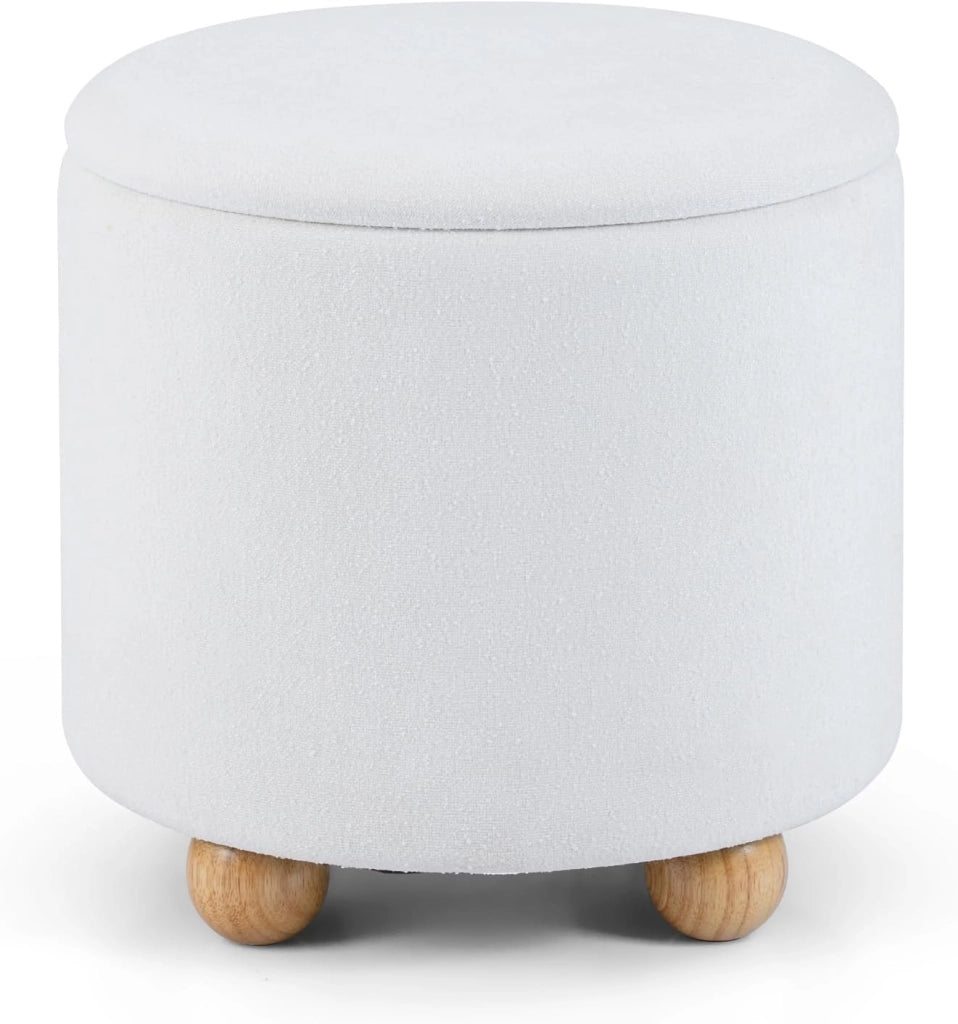 Pouf Contenitore 35 L, Ottomano in Tessuto Ciniglia con Coperchio Rimovibile, Sgabello con Gambe in Legno di Gomma, Portata 150 kg, per Soggiorno e Camera da Letto (Grigio)