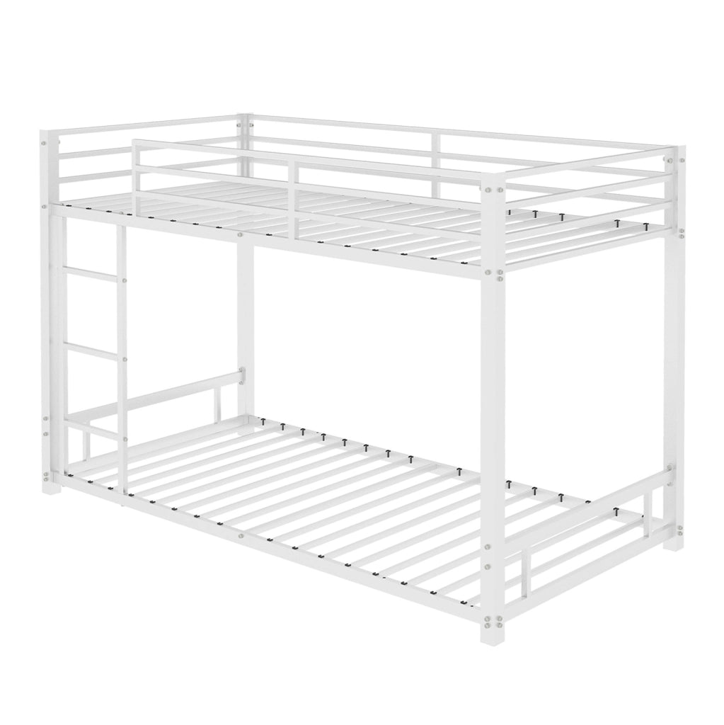 Letto a castello 90x190 cm con scala e sponde in ferro bianco