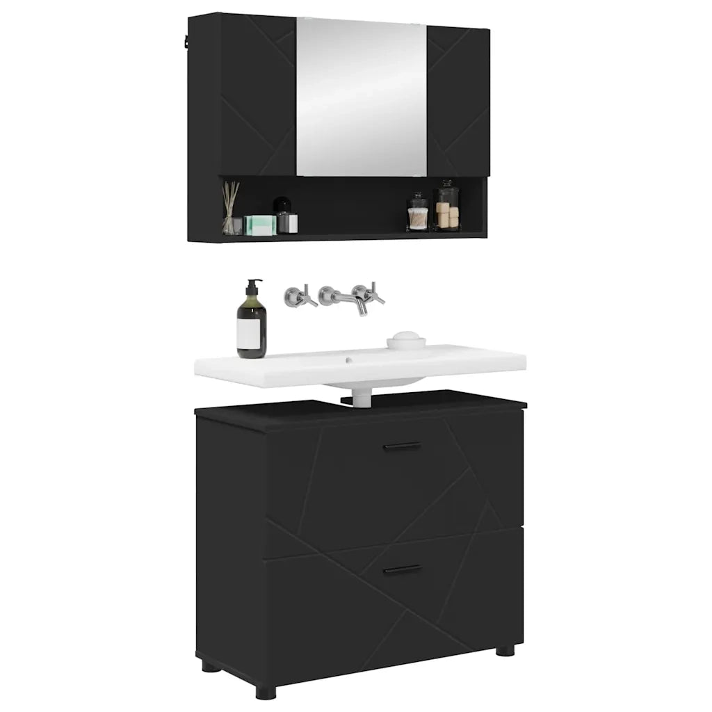 vidaXL Set di mobili per il bagno 2 pcs Nero 76.5 x 35 x 64 cm