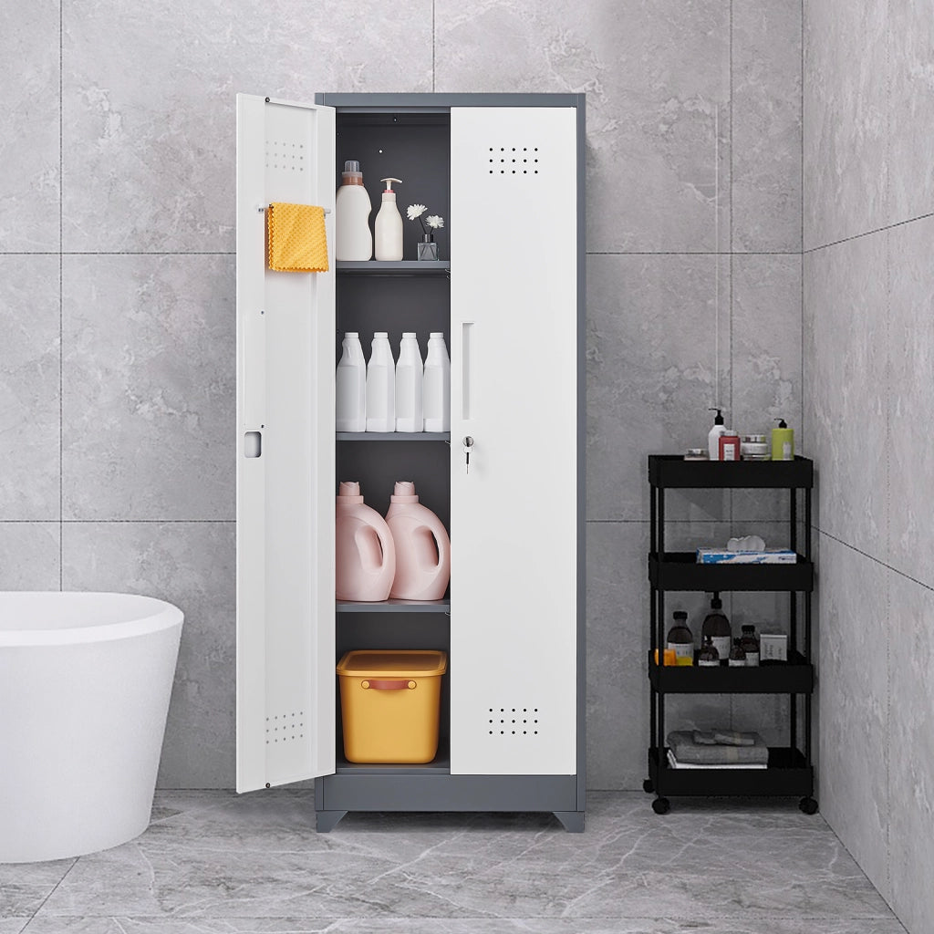 Armadio Portattrezzi Metallico con Ante, Ripiani e Appendiabiti ¨C MINIMAL ¨C Grigio