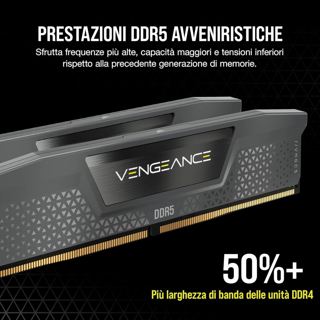 CORSAIR VENGEANCE DDR5 32GB (2x16GB) DDR5 6000MHz CL36 AMD EXPO Intel XMP iCUE Memoria Compatibile per Computer - Grigio (CMK32GX5M2E6000Z36)