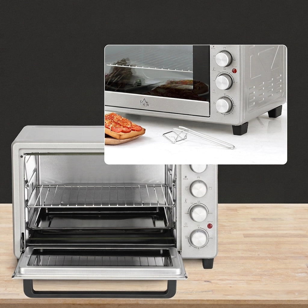 Mini Forno Elettrico 32 L 1600 W con 3 Modalità; Temperatura 100-230°C; Timer 60 Min e Teglia