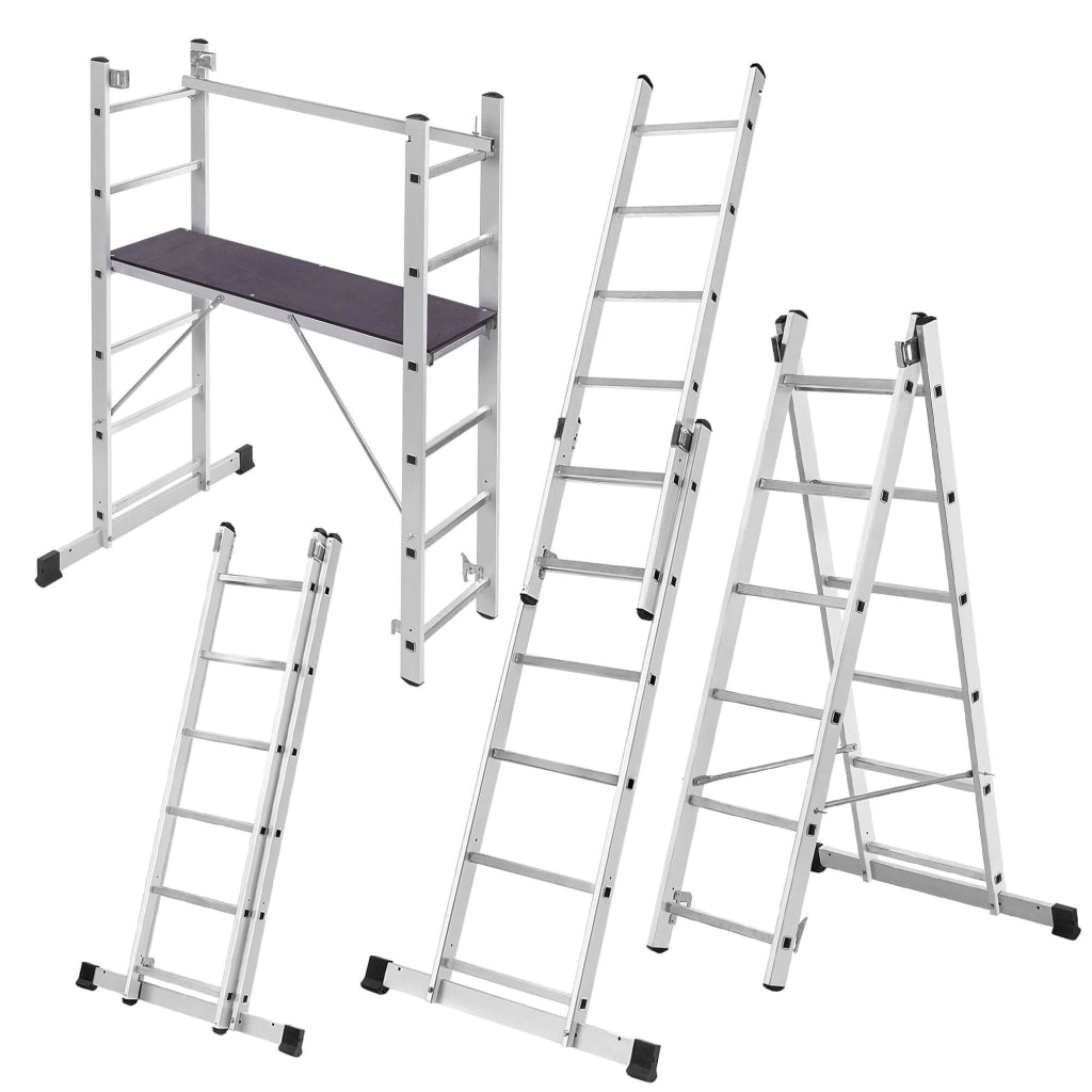 KADAX Mini Ponteggio in Alluminio 2x6 Gradini Piattaforma di Lavoro Pieghevole Scala 3 in 1