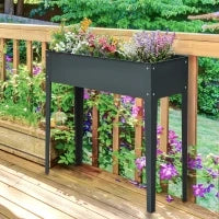 Fioriera da Esterno Rialzata in Metallo con 3 Fori di Drenaggio, 100x30x80 cm, Grigio