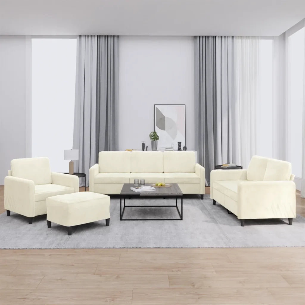 Set di Divani 4 pz Crema in Velluto