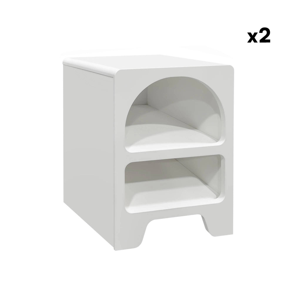 Set 2 comodini effetto legno bianco, 2 nicchie, bianco
