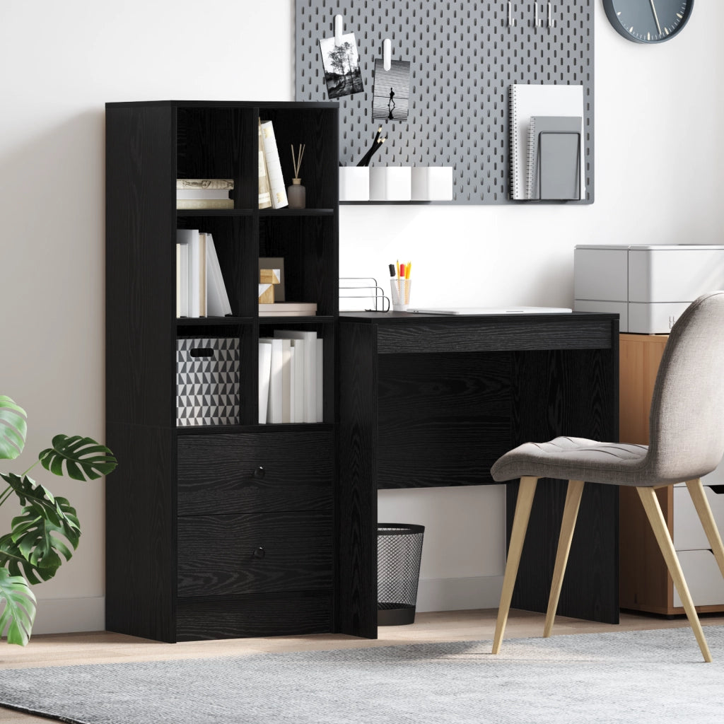 Scrivania con archiviazione Rovere Nero Legno ingegnerizzato