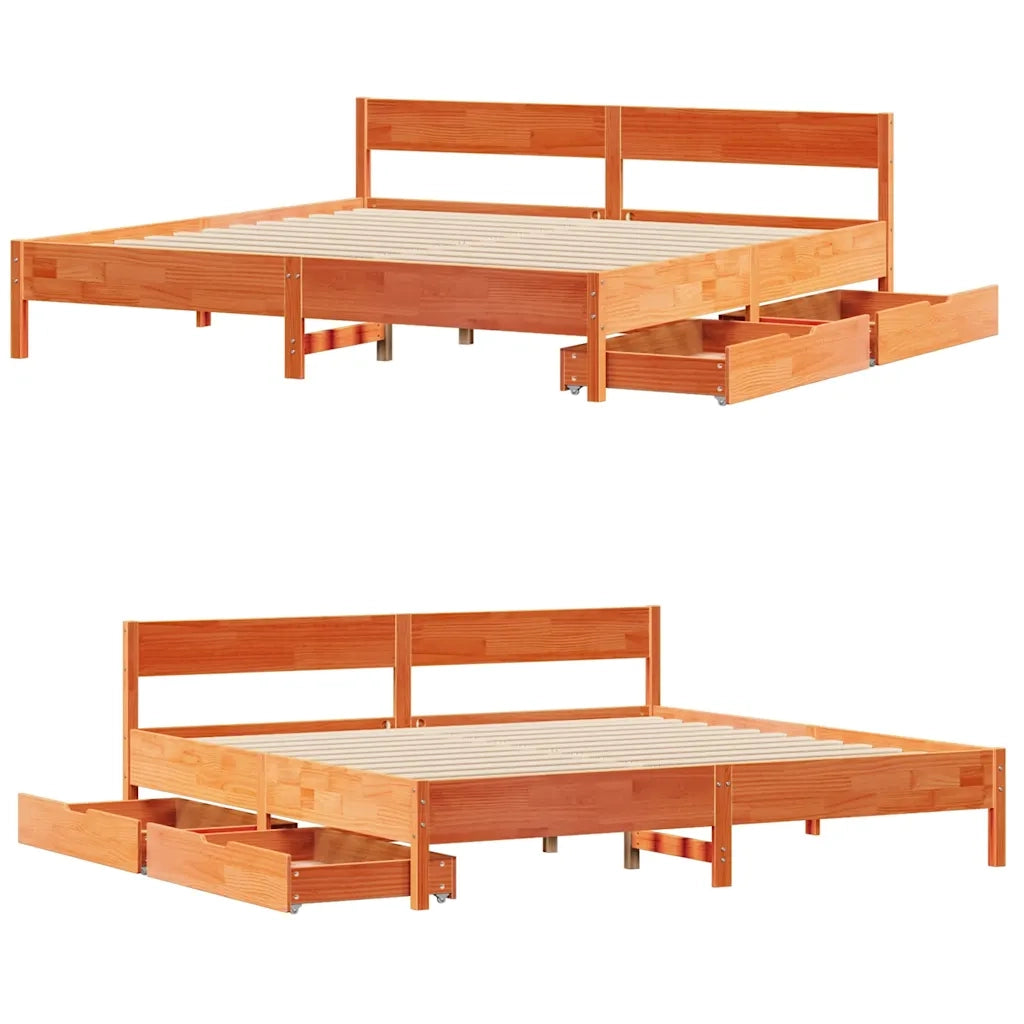 Letto senza Materasso Marrone Cera 180x200 cm in Legno di Pino