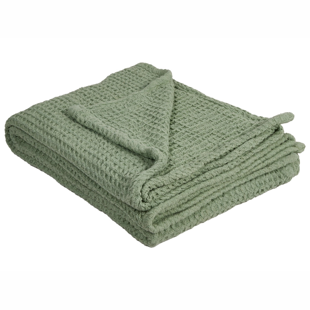 Copriletto in cotone verde 220 x 240 cm con motivo a quadretti, decorativo, per il soggiorno e la camera da letto.
