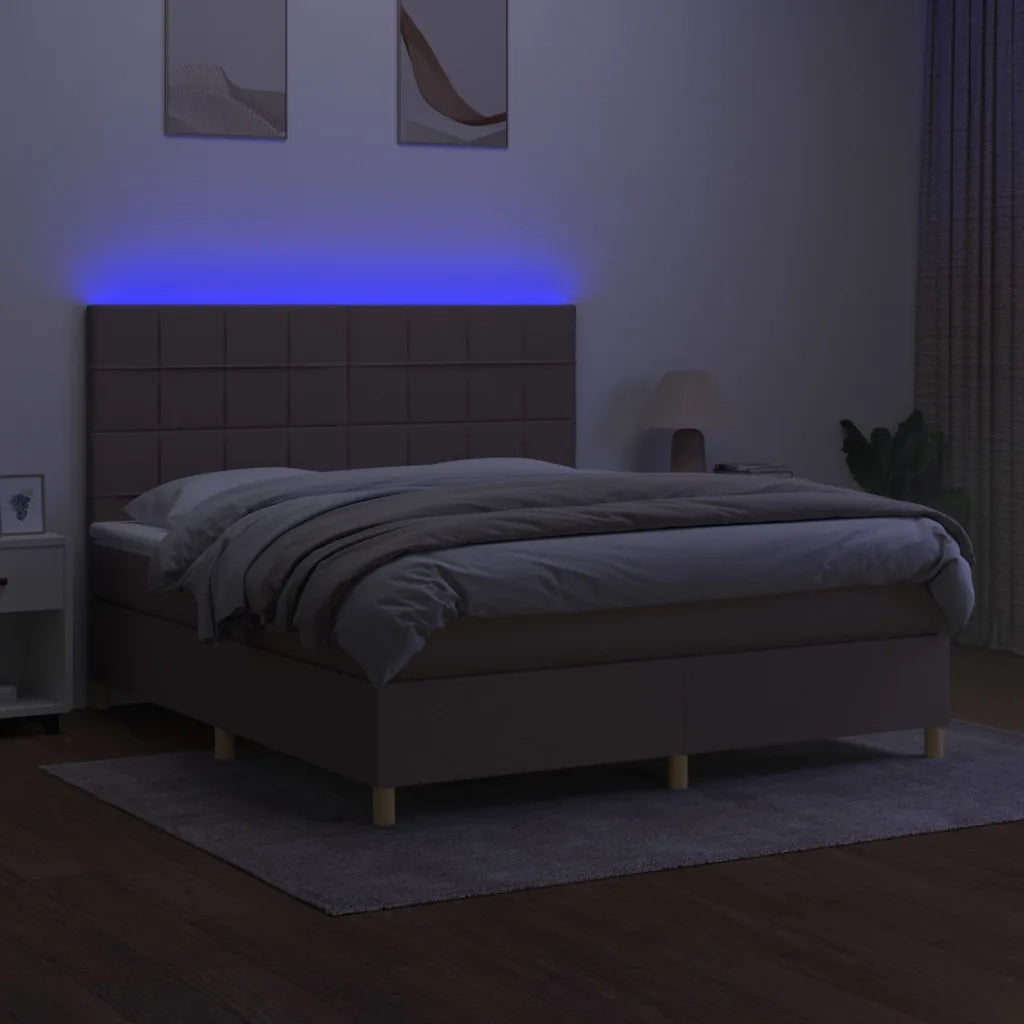 Letto a Molle con Materasso e LED Tortora 160x200 cm in Tessuto 3135449