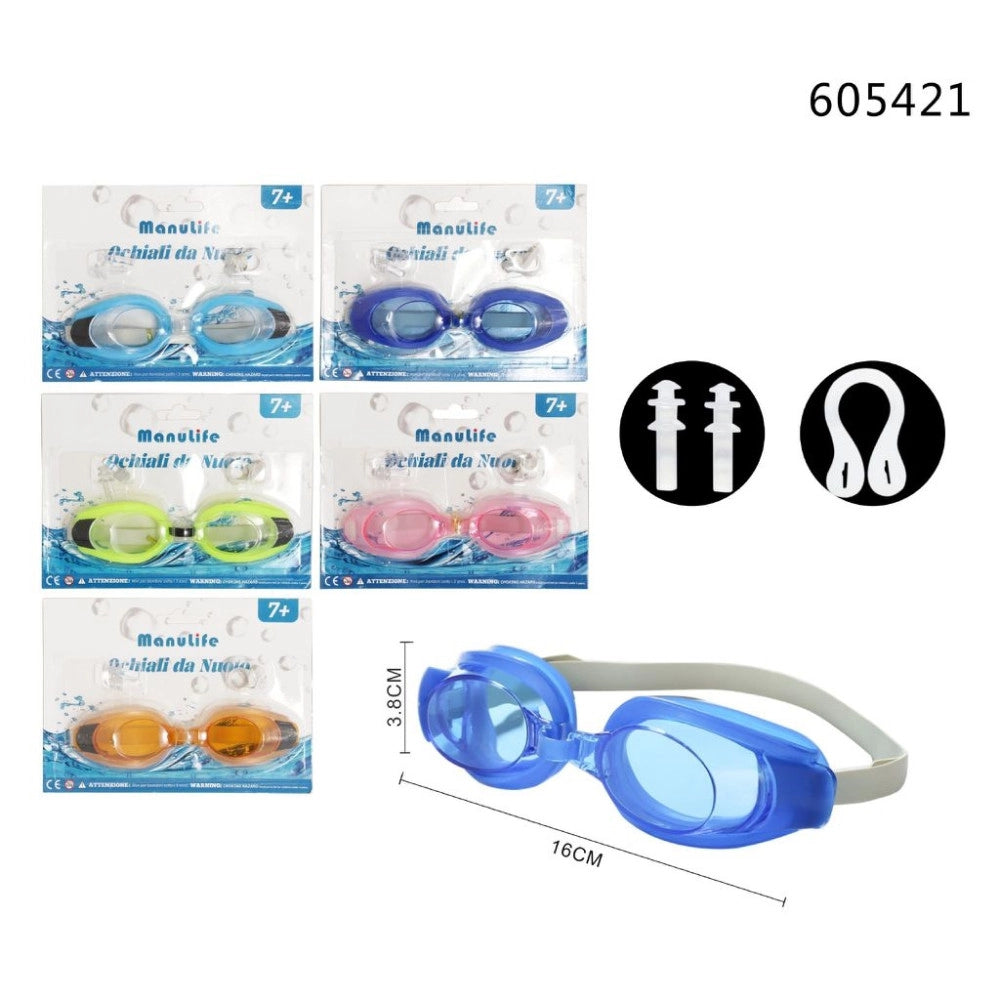 Trade Shop - Occhialini Nuoto Piscina Mare Sport Regolabili Tappi Naso Orecchie Antiappannamento 605421 -