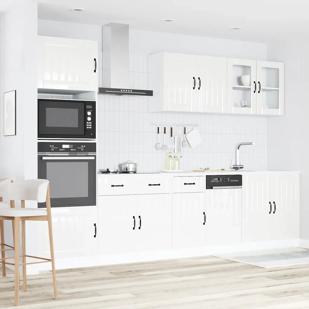 Set Mobili da Cucina 7 pz Lucca Bianchi Lucido in Truciolato 3314743
