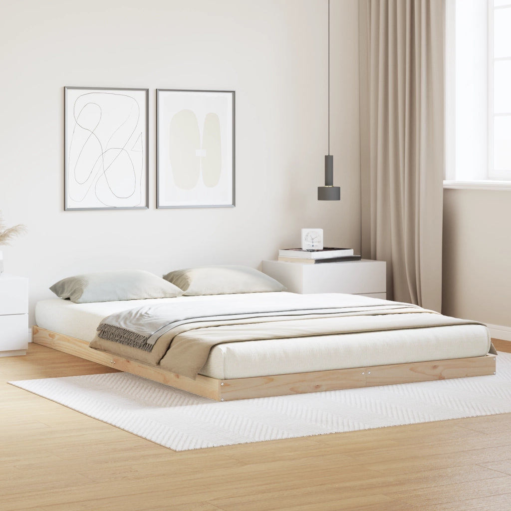 Struttura del Letto a Terra  Bianco 160x220 cm in Legno Massello di Pino