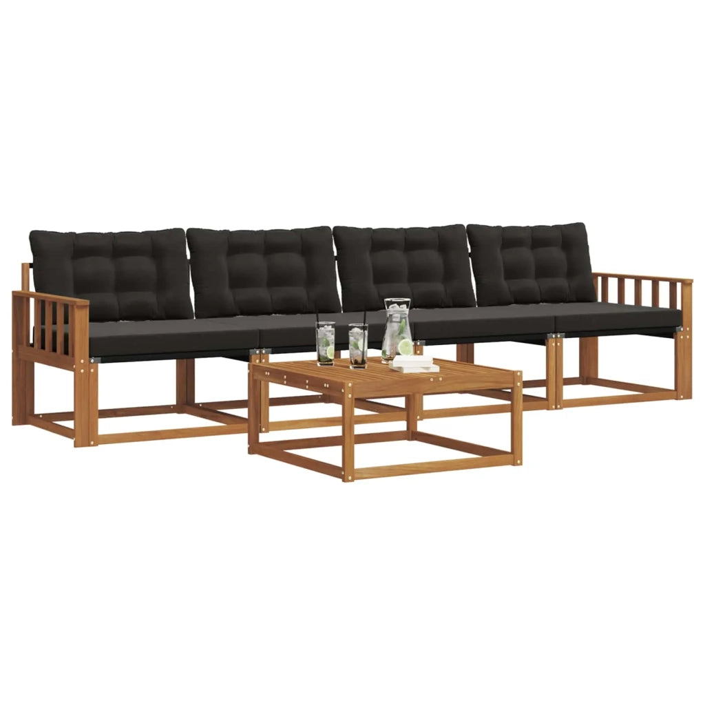 Set di divani da esterno con cuscino 5 pcs Naturale e Nero