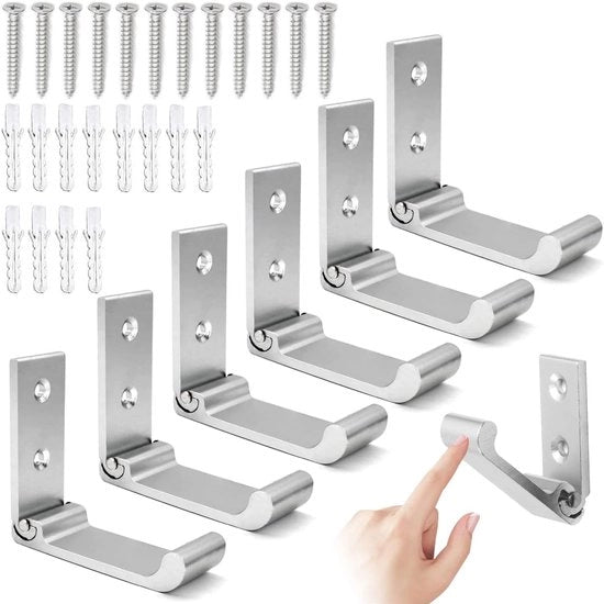 Set di 6 ganci per appendere giacche e asciugamani, ganci robusti in alluminio inox, inclusi viti, adatti per la montatura a parete, anche adatti per borse e attrezzature fitness - argento.