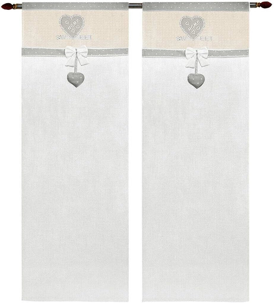 Tende Coppia Finestra Porta Interno 60x150 cm Tessuto Semitrasparente Casa Shabby Chic Grigio