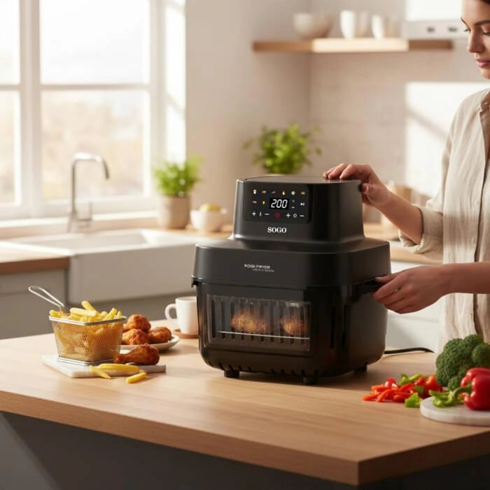 Friggitrice ad aria 6 litri con display digitale, 1600W, 7 programmi preimpostati, cottura senza olio - SOGO